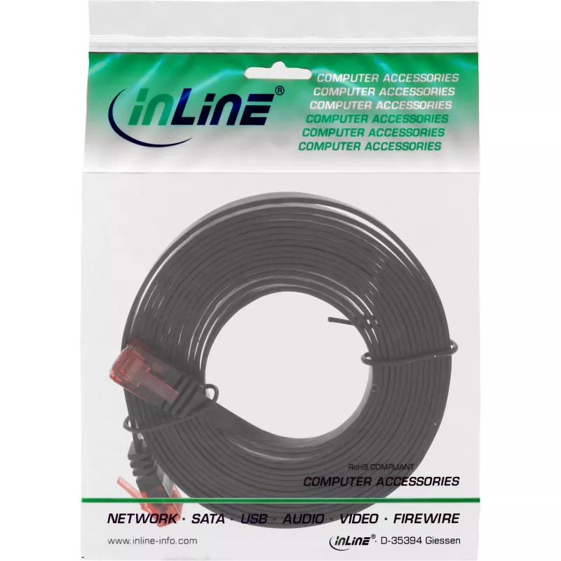 Cabo patch plano ultraslim InLine U/UTP Cat.6 Gigabit preto 1 m