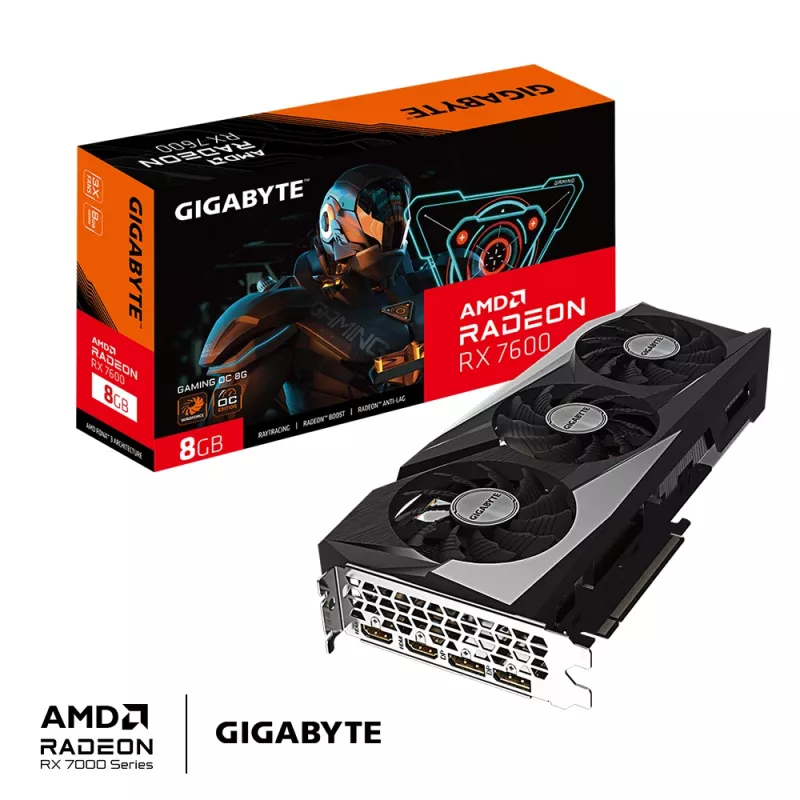 Placa gráfica GIGABYTE GAMING Radeon RX 7600 8 GB GDDR6, PCIe 4.0, 128-Bit, WINDFORCE 3X