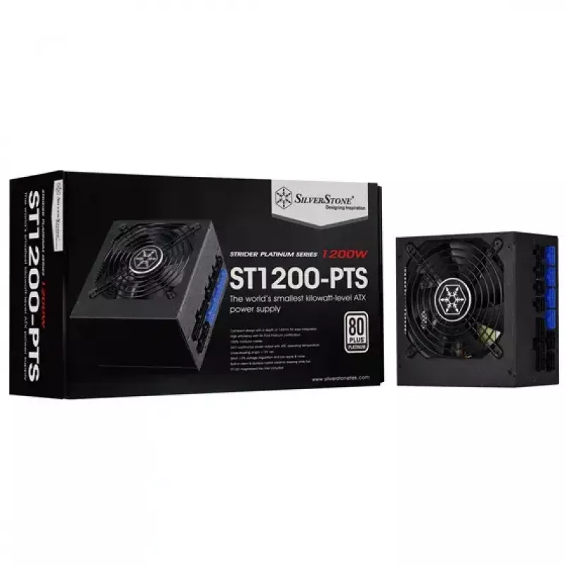 Fonte de alimentação SILVERSTONE ST1200-PTS 1200 W 80 PLUS Platinum, 20+4-Pin ATX, ventoinha de 120 mm, preto