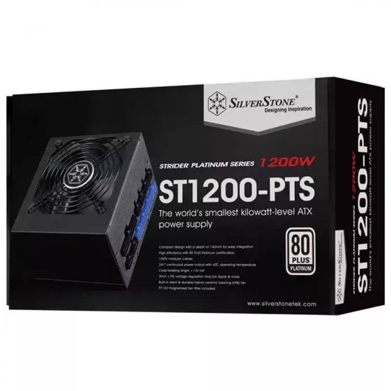 Fonte de alimentação SILVERSTONE ST1200-PTS 1200 W 80 PLUS Platinum, 20+4-Pin ATX, ventoinha de 120 mm, preto