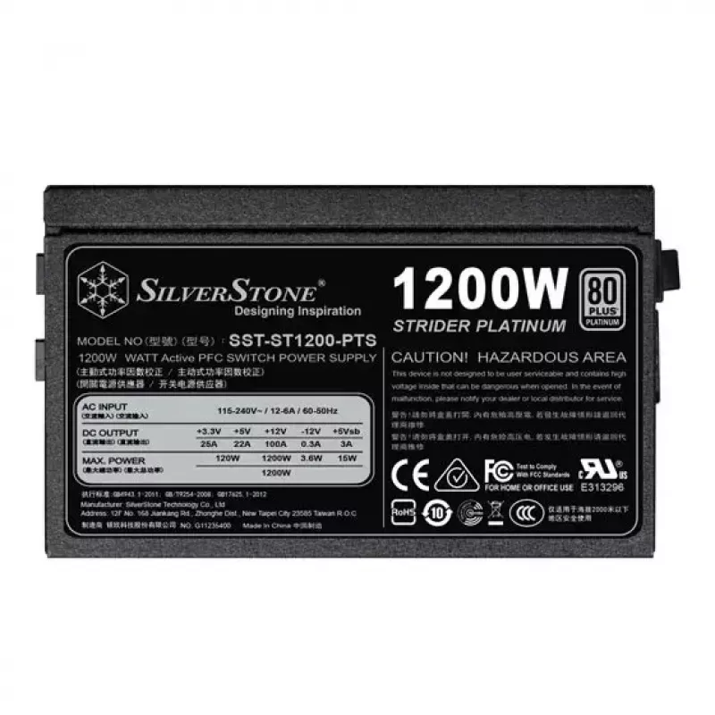Fonte de alimentação SILVERSTONE ST1200-PTS 1200 W 80 PLUS Platinum, 20+4-Pin ATX, ventoinha de 120 mm, preto