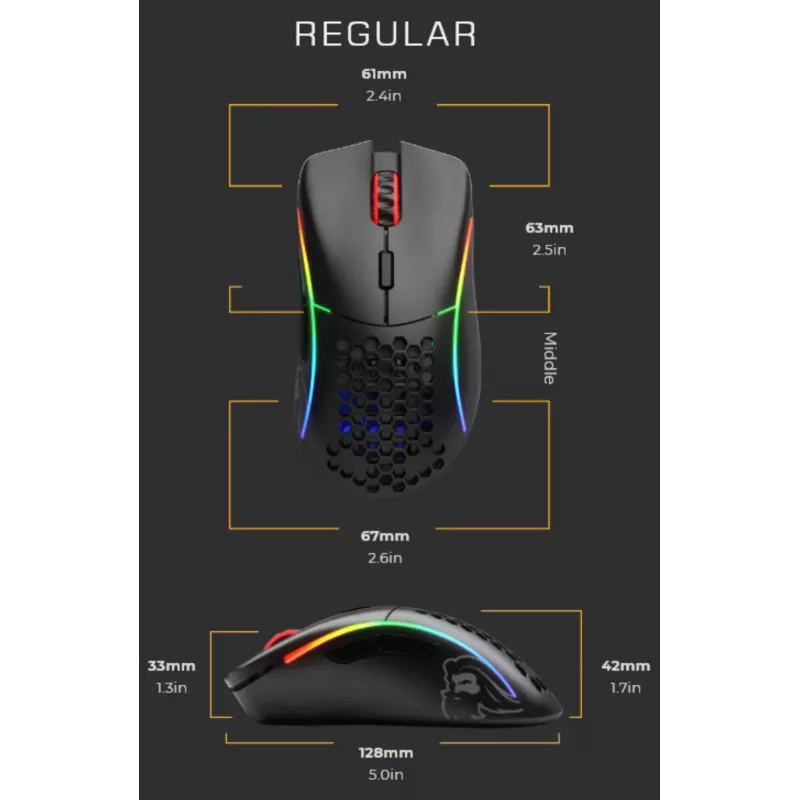 Glorious Gaming Glorious Model D Wireless – preto mate, destro, RF Wireless, 19000 DPI, preto