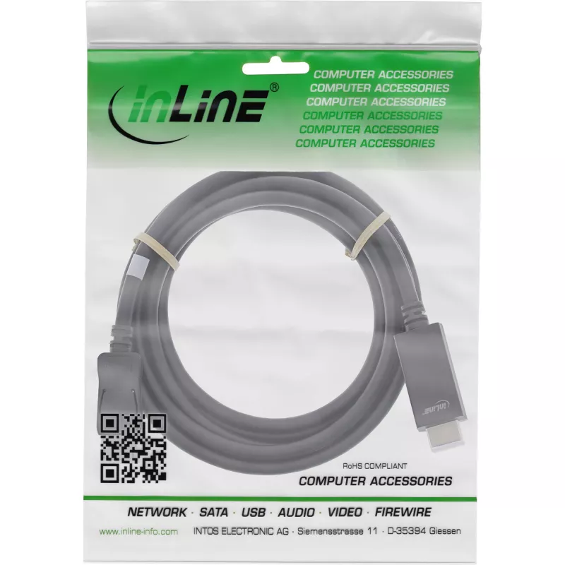Cabo conversor InLine DisplayPort para HDMI, 4K/60Hz, preto, 3m