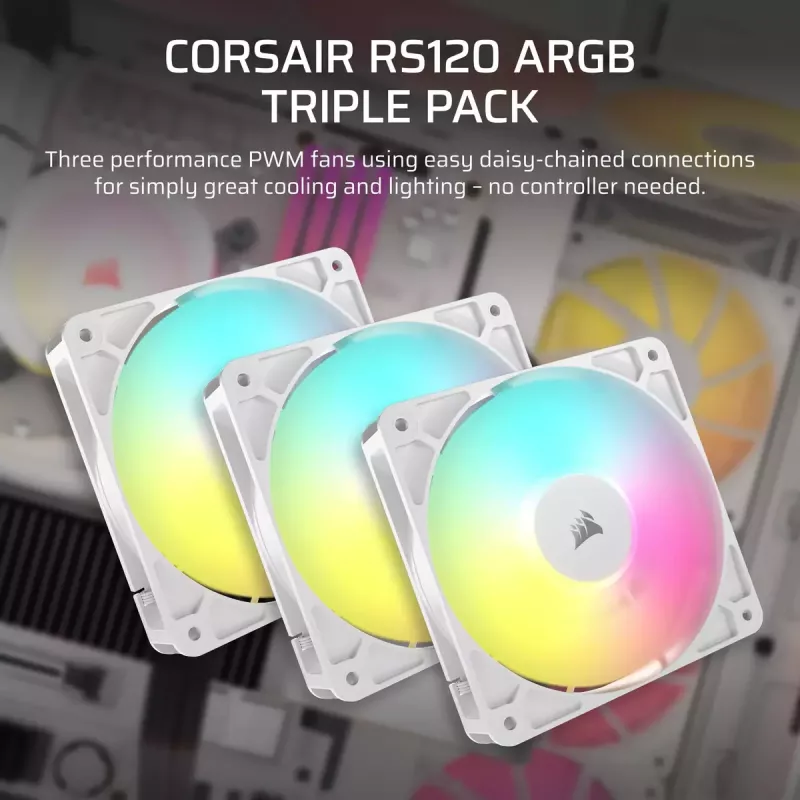 Ventoinha Corsair RS120 ARGB 12 cm branco 420–2100 U/min 3 unid.