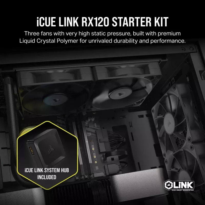 CORSAIR Rx Series iCUE LINK RX120 Kit de ventoinha tripla de 120 mm
