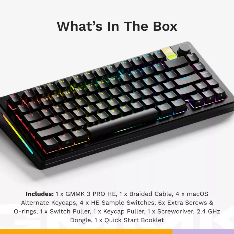 Glorious GMMK 3 Pro HE teclado gaming sem fios 75%, pré-montado, interruptores Fox HE, ANSI US, preto