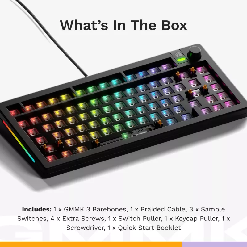 Teclado mecânico GLORIOUS GMMK 3 75% Barebones USB com fio RGB preto