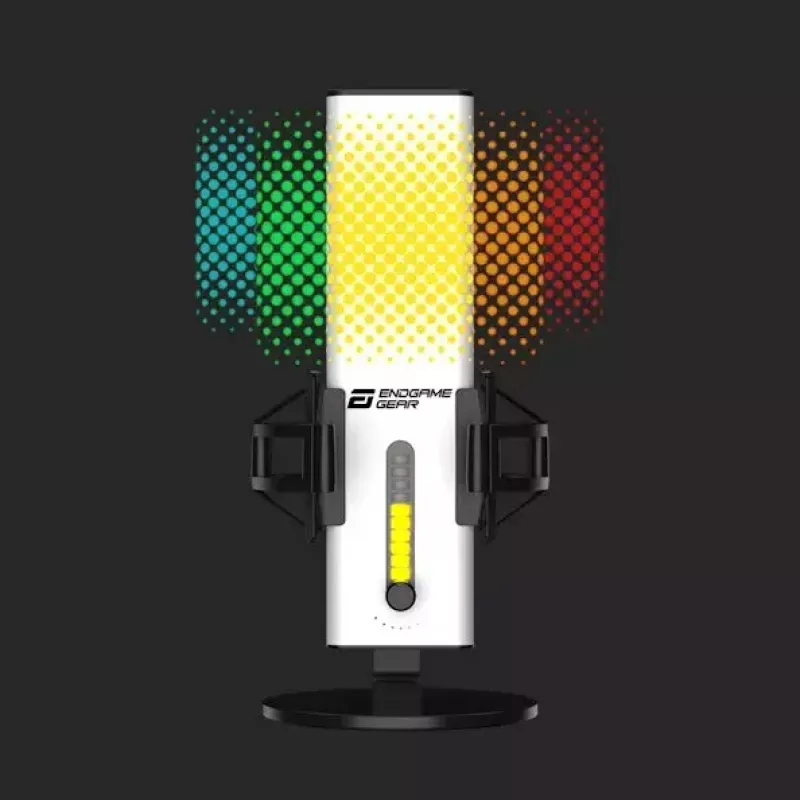 Microfone para PC Endgame Gear XSTRM — USB com fios, sensibilidade -36 dB, 20–20000 Hz, controlos táteis, cabo de 2 m, preto/branco