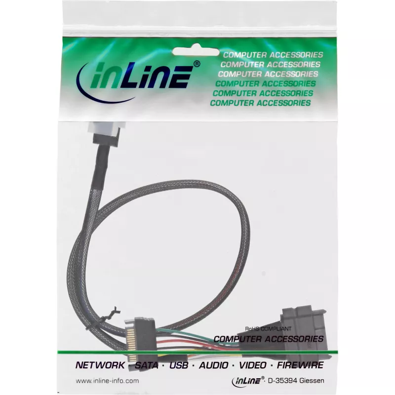 Cabo de ligação InLine U.2, SSD com U.2 (SFF-8639) para SFF-8643 + alimentação, 0,5 m