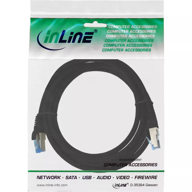 Cabo de rede InLine S/FTP PiMF Cat.6A sem halogéneos 500 MHz preto 3 m