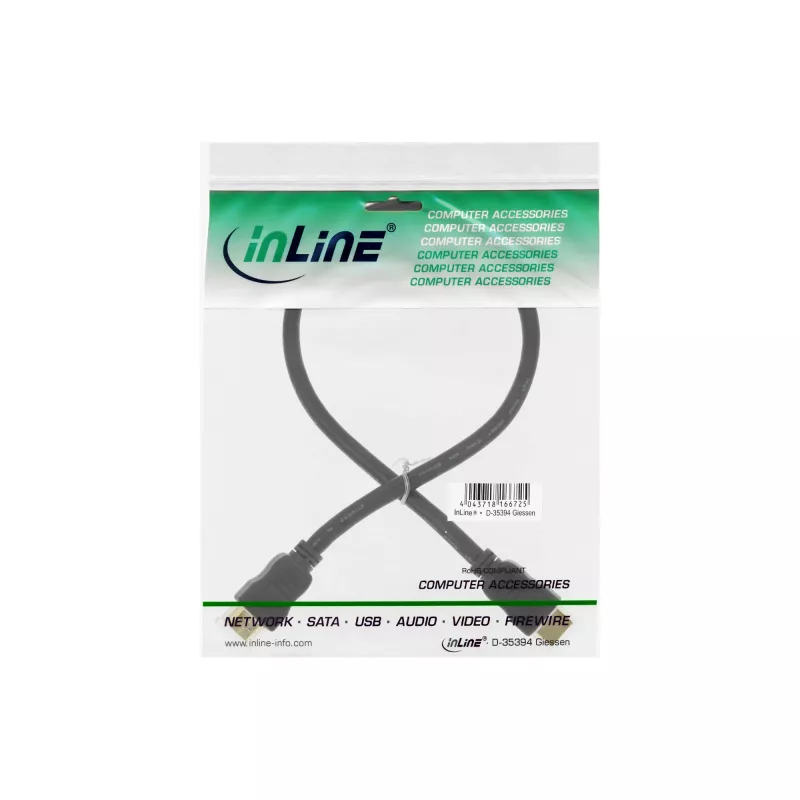 Cabo HDMI High Speed com Ethernet InLine, M/M, preto, contactos dourados, 5 m