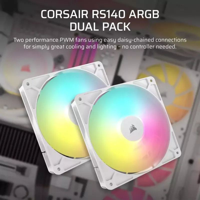 Corsair RS140 ARGB Dual Pack ventoinhas de caixa, 140 mm, brancas, CO-9050187-WW