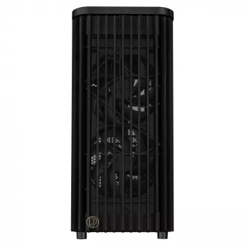 Caixa de PC ASUS ProArt PA401 Wood TG PWM Tower preta — ATX, vidro temperado, 2 ventoinhas frontais de 160mm, USB-C, suporta GPU 31,5 cm