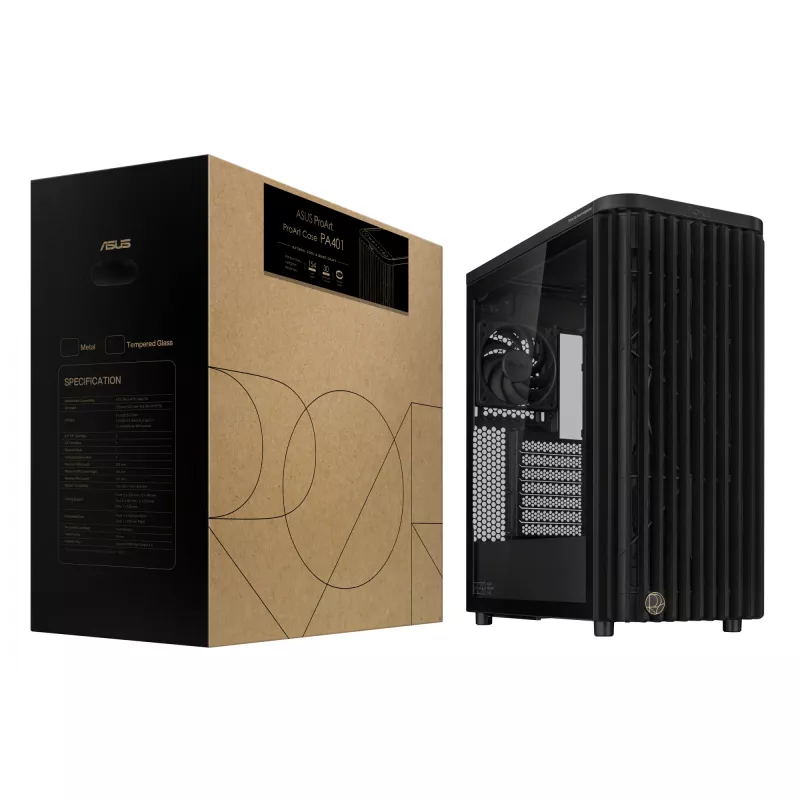 ASUS ProArt PA401 Wood Edition TG PWM 90DC00M0-B39000 caixa de PC, Midi Tower, ATX, vidro temperado, 2x USB 3.2, preta