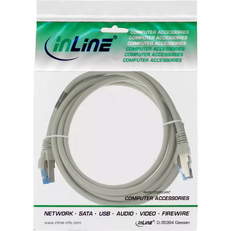 Cabo de rede InLine S/FTP PiMF Cat.6A sem halogéneos 500MHz cinzento 1,5m