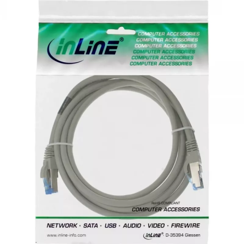 Cabo de rede InLine S/FTP PiMF Cat.6A sem halogéneos 500MHz cinzento 1m