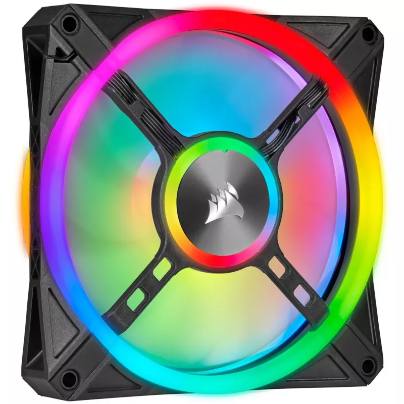 Kit de duas ventoinhas CORSAIR iCUE QL140 RGB 140mm PWM com Lighting Node Core