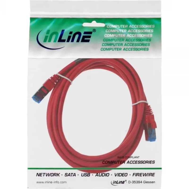 Cabo de rede InLine S/FTP PiMF Cat.6A sem halogéneos 500MHz vermelho 5m