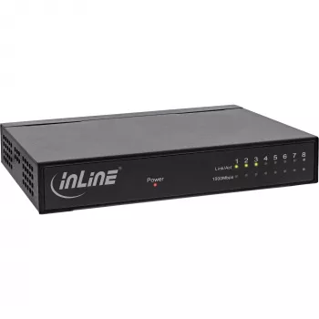 Switch de rede InLine 8 portas, 1 Gbit/s, Desktop, Metal, sem ventoinha, portas blindadas