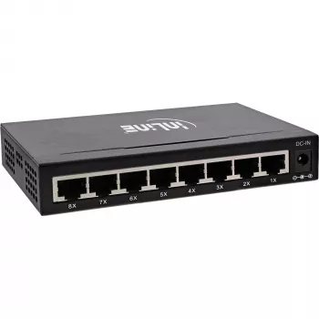Switch de rede InLine 8 portas, 1 Gbit/s, Desktop, Metal, sem ventoinha, portas blindadas