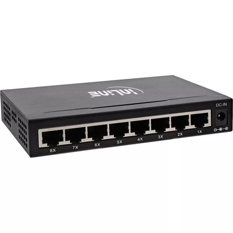 Switch de rede InLine 8 portas, 1 Gbit/s, Desktop, Metal, sem ventoinha, portas blindadas