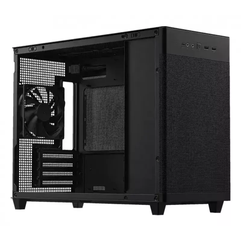 Caixa de PC ASUS Prime AP201 MicroATX Mini Tower preta — suporta microATX, GPU máx. 338 mm, altura do dissipador da CPU 170 mm, 3x baías de 3,5 polegadas, USB-A 2x, USB-C 1x
