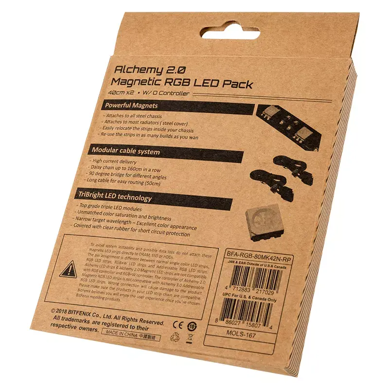 BitFenix Alchemy 2.0 BFA-RGB-80MK42N-RP kit de fitas LED RGB magnéticas, 2x 40 cm, 2x 21 LED
