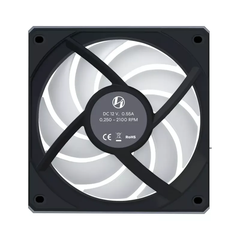 Ventoinha para caixa Lian Li 12RCL1W3B 120 mm, 12 V, 2150 RPM, 2,52 mmH2O, rolamento fluido dinâmico, preta