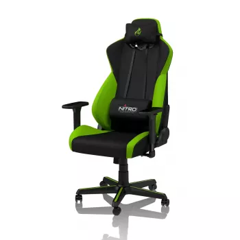 Cadeira gaming Nitro Concepts S300 — assento em tecido, altura ajustável 128–140 cm, largura do encosto 56 cm, preto/verde