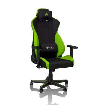 Cadeira gaming Nitro Concepts S300 — assento em tecido, altura ajustável 128–140 cm, largura do encosto 56 cm, preto/verde