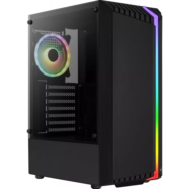 Aerocool Bionic V2 (PGS Bionic-G-BK-v2) caixa de PC Midi Tower, ATX, RGB, vidro temperado, preta