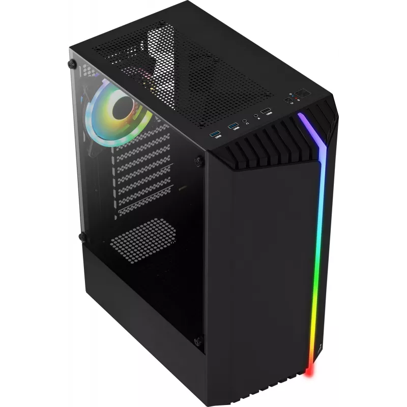 Aerocool Bionic V2 (PGS Bionic-G-BK-v2) caixa de PC Midi Tower, ATX, RGB, vidro temperado, preta