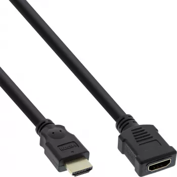 Cabo HDMI InLine, cabo HDMI High Speed, M/F, preto, contactos dourados, 2m