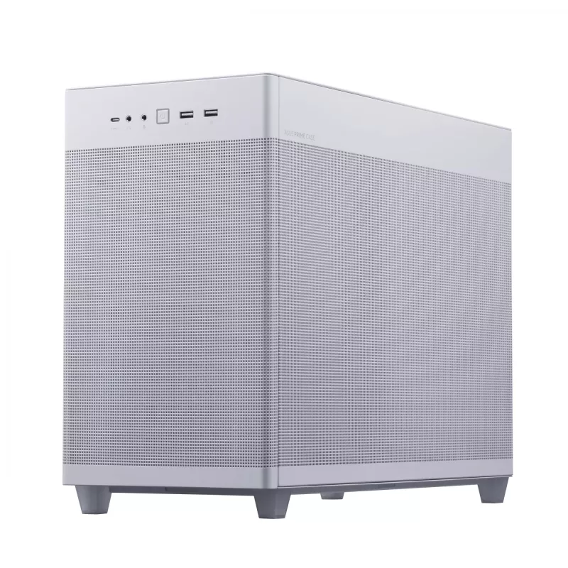 Caixa de PC ASUS Prime AP201 MicroATX Mini Tower branco — suporta microATX, GPU até 338 mm, 3×3,5 polegadas + 1×2,5 polegadas unidades, USB-A 3.2 Gen1×2, USB-C 3.2 Gen2×1