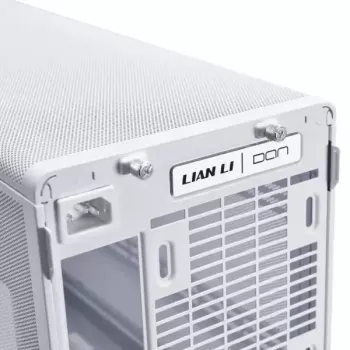 Caixa de PC Lian Li A3-mATX Micro Tower branca com detalhes em madeira — suporte para Micro-ATX/Mini-ITX, fontes de alimentação ATX/SFX/SFX‑L