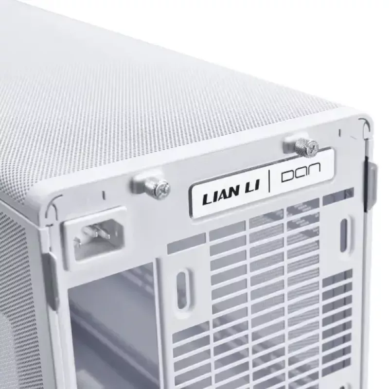 Caixa de PC Lian Li A3-mATX Micro Tower branca com detalhes em madeira — suporte para Micro-ATX/Mini-ITX, fontes de alimentação ATX/SFX/SFX‑L