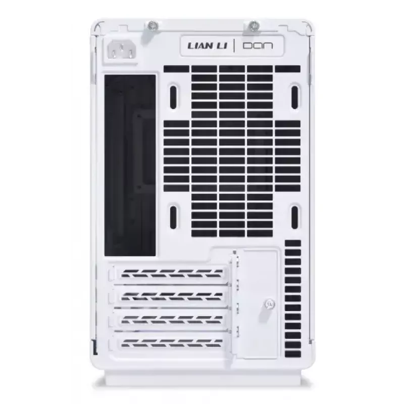Caixa de PC Lian Li A3-mATX Micro Tower branca com detalhes em madeira — suporte para Micro-ATX/Mini-ITX, fontes de alimentação ATX/SFX/SFX‑L