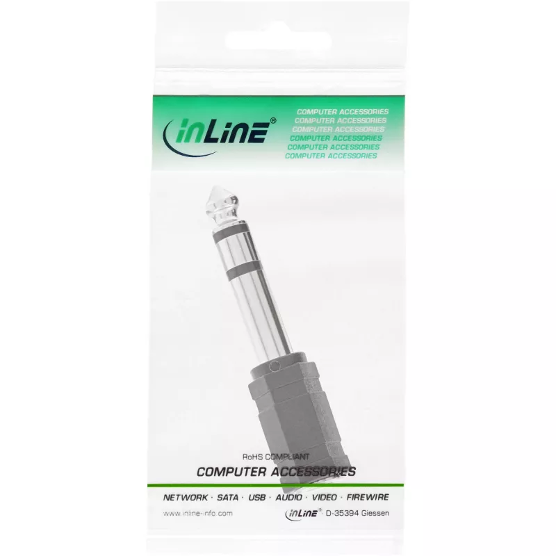 Adaptador de áudio InLine 6,3 mm macho / 3,5 mm fêmea estéreo, conector fêmea jack 3,5 mm, 3,5 mm F, preto