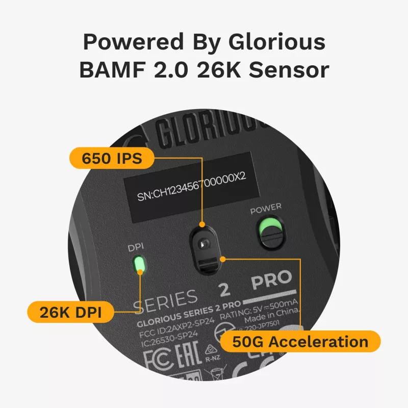 Rato gaming sem fios GLORIOUS Series 2 PRO (para destros) – 26.000 DPI, RF Wireless + USB‑C, 4K/8K Hz, 6 botões, preto
