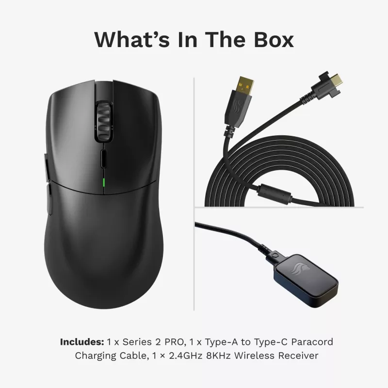 Rato gaming sem fios GLORIOUS Series 2 PRO (para destros) – 26.000 DPI, RF Wireless + USB‑C, 4K/8K Hz, 6 botões, preto