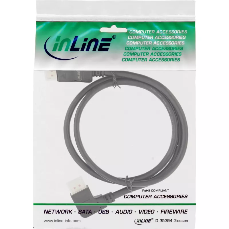 Cabo DisplayPort 1.4 InLine 17151L 8K4K angular esquerda preto/dourado 1m