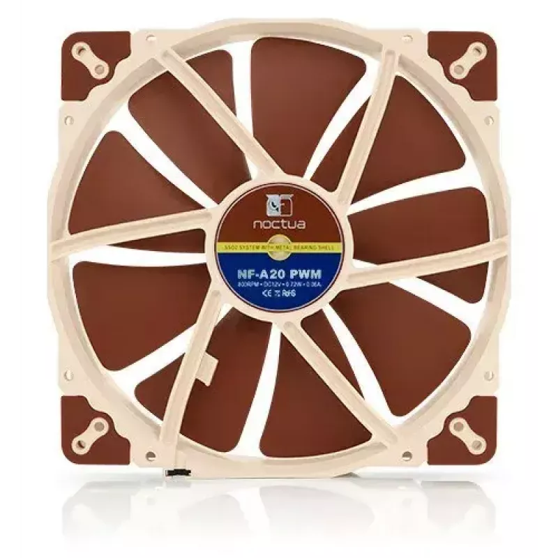 Ventoinha para caixa de computador Noctua NF-A20 PWM 200 mm, 4-Pin PWM, 350–800 rpm, 146,9 m³/h, rolamento SSO