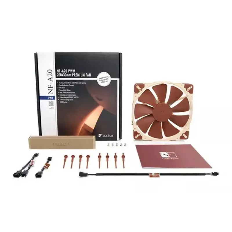 Ventoinha para caixa de computador Noctua NF-A20 PWM 200 mm, 4-Pin PWM, 350–800 rpm, 146,9 m³/h, rolamento SSO