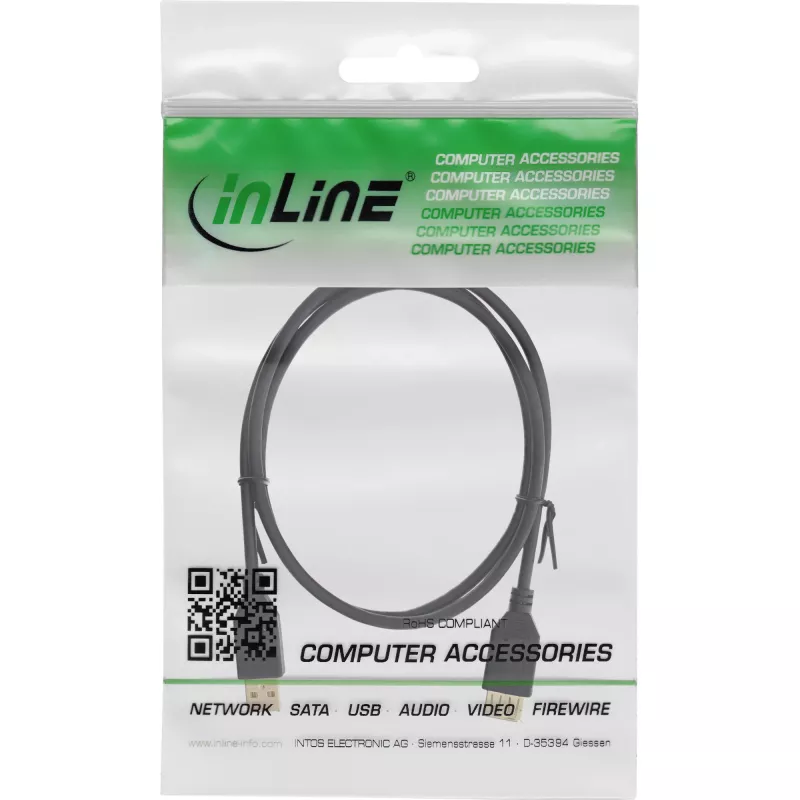 InLine cabo de extensão USB 2.0 Type-A macho / fêmea, dourado, preto, 1m