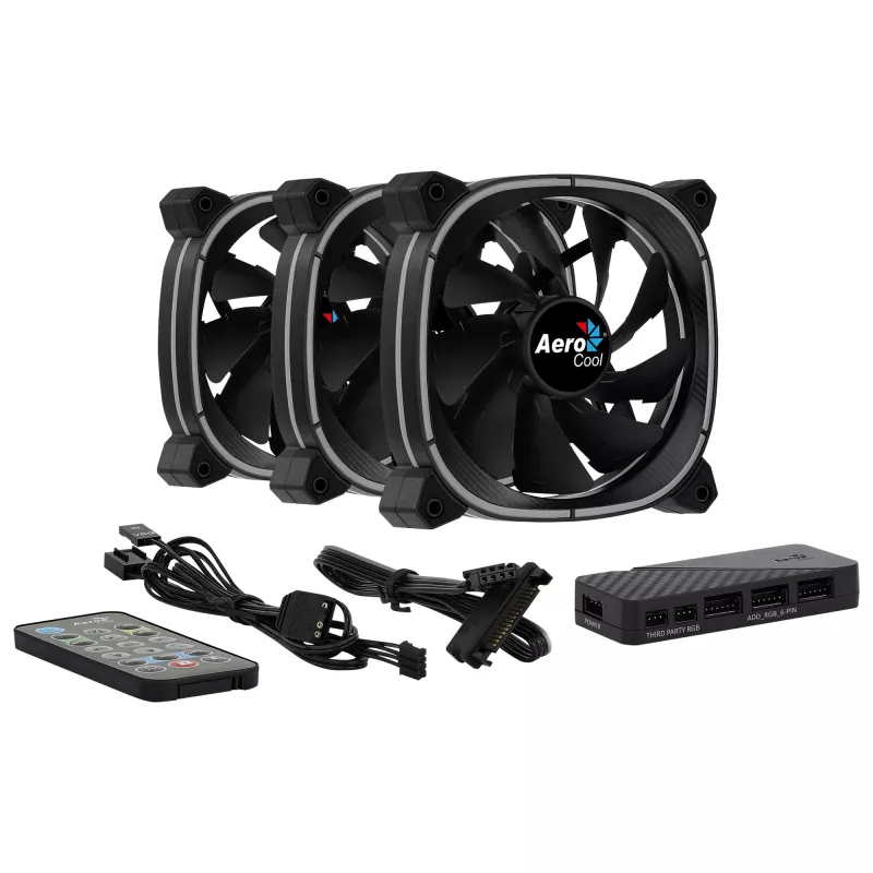 Aerocool ASTRO12PRO kit 3 ventoinhas PC 12cm LED RGB antivibração comando remoto