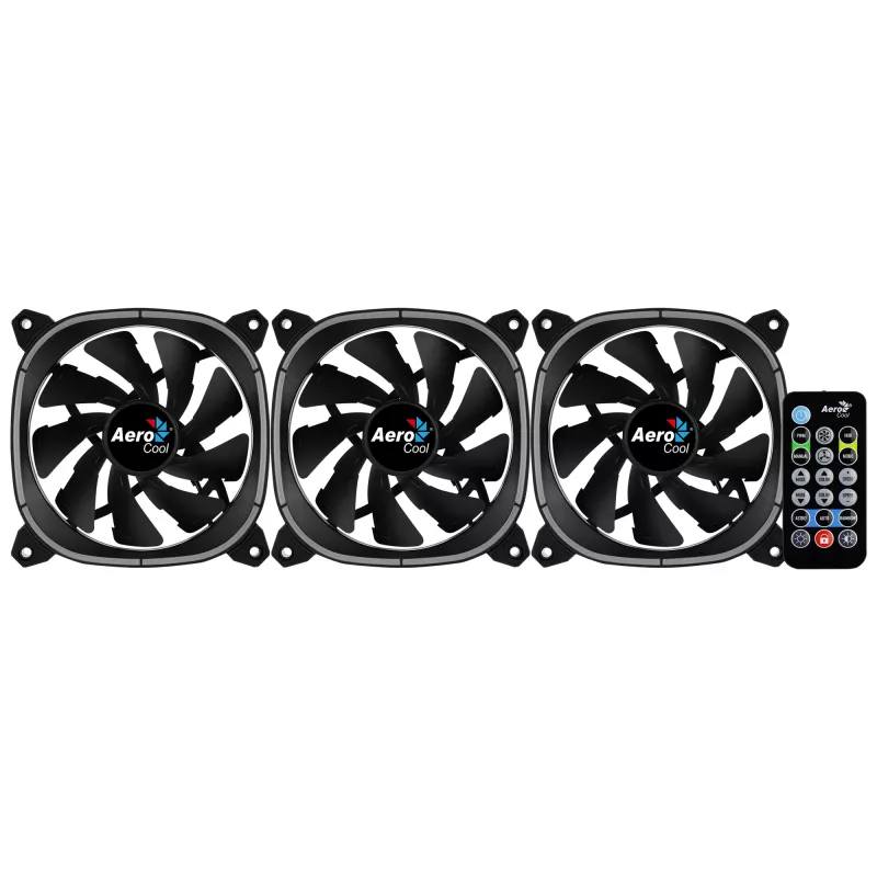 Aerocool ASTRO12PRO kit 3 ventoinhas PC 12cm LED RGB antivibração comando remoto