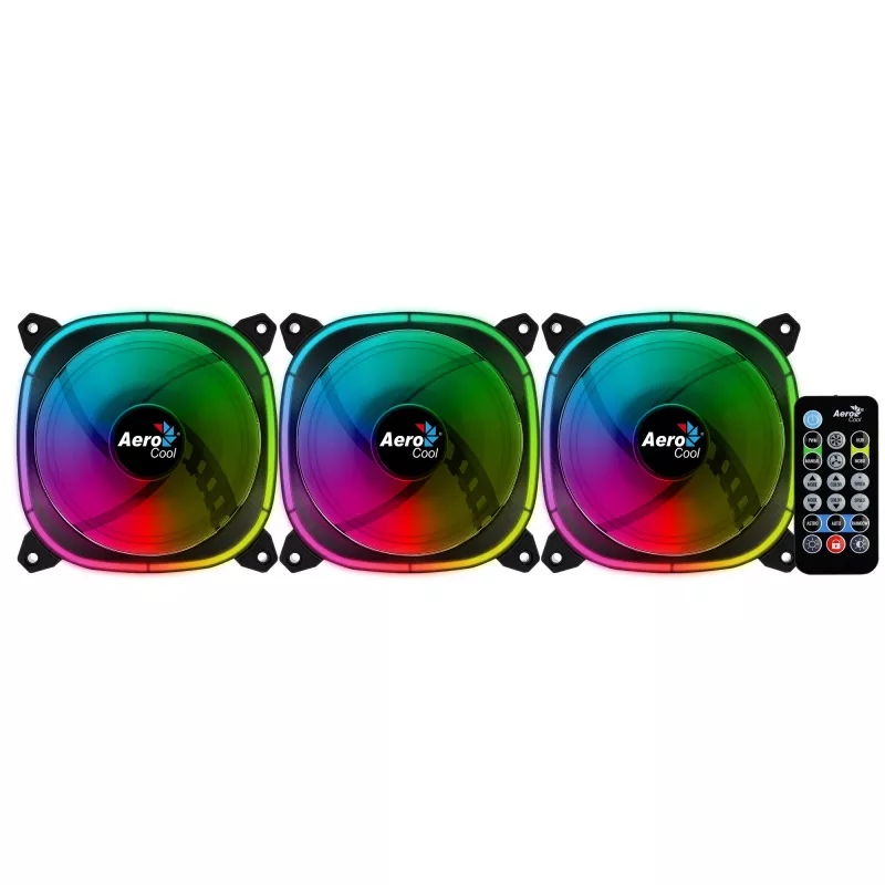 Aerocool ASTRO12PRO kit 3 ventoinhas PC 12cm LED RGB antivibração comando remoto