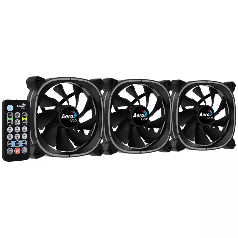 Aerocool ASTRO12PRO kit 3 ventoinhas PC 12cm LED RGB antivibração comando remoto