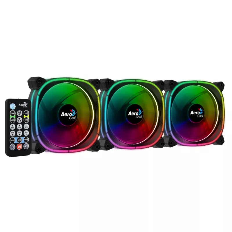 Aerocool ASTRO12PRO kit 3 ventoinhas PC 12cm LED RGB antivibração comando remoto