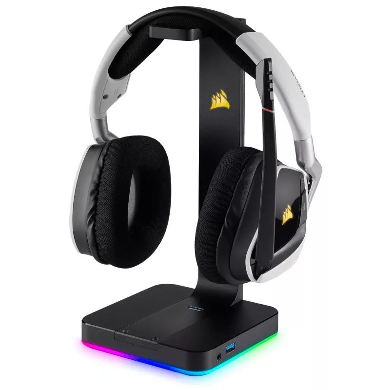 Suporte para headset CORSAIR ST100 RGB Premium — com suporte 7.1 Surround — iluminação RGB personalizável